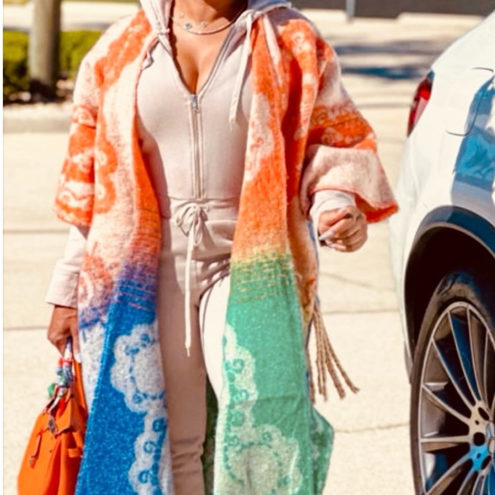 Colorblock Fringe Open Front Duster Cardigan Kimono